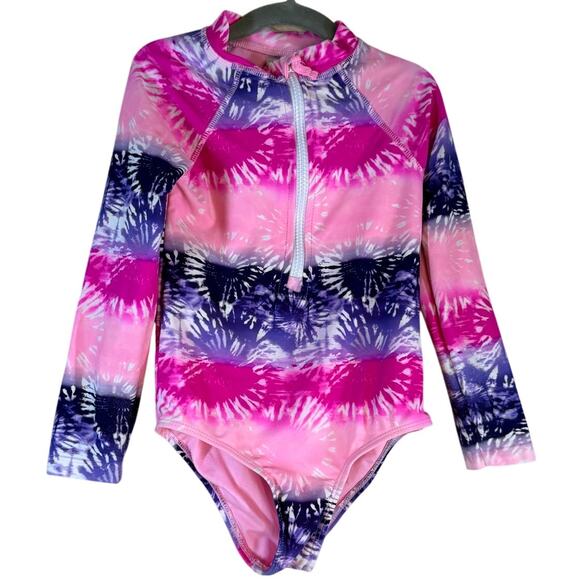 Limited Too Swimsuit Girls 6X Purple Pink Tie Dye Rash Guard Swim Barbiecore - Picture 1 of 8